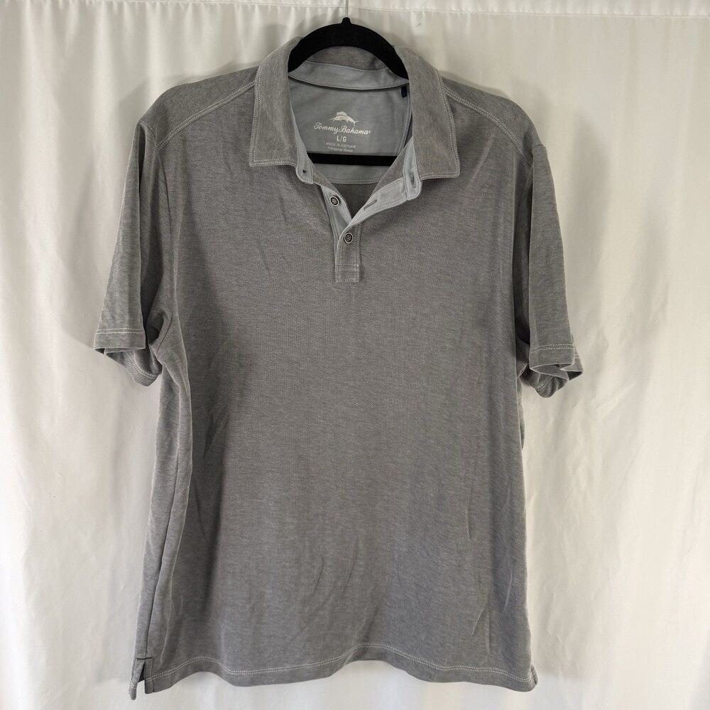 Tommy Bahama Polo Men's Large Grey Short Sleeve Collared Pullover